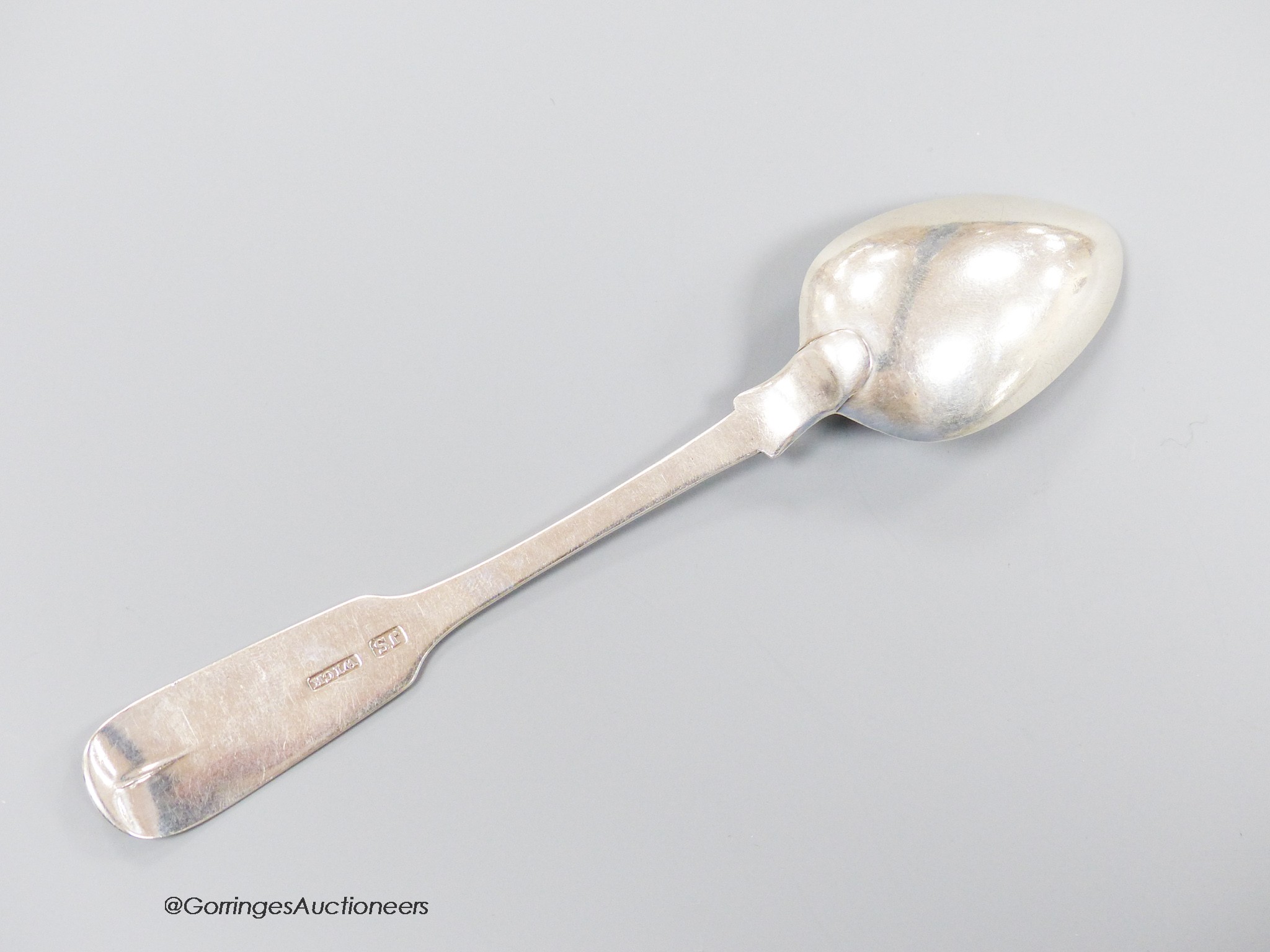 An early 19th century Scottish provincial silver fiddle pattern teaspoons by John Sellar, Wick, 14.8cm, 19 grams.